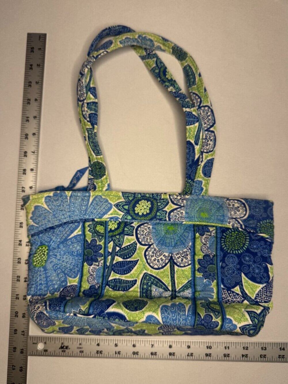 Vera Bradley Doodle Daisy Small Tote Shoulder Bag Blue Green Floral